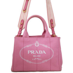 Prada Canapa Tote canvas handbag top handles 2way Pink